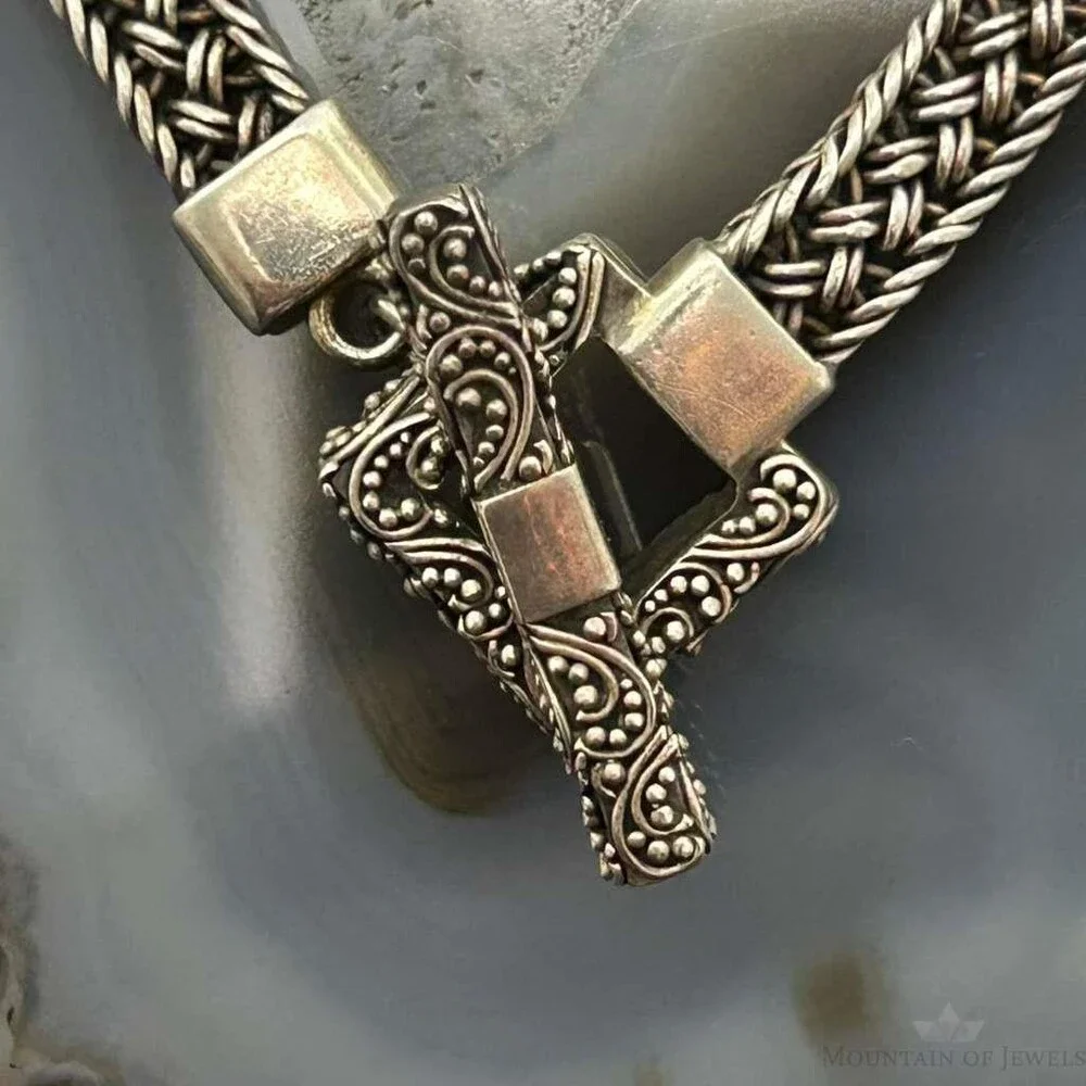 Vintage Silver Woven Chain Decorated Toggle Clasp 17